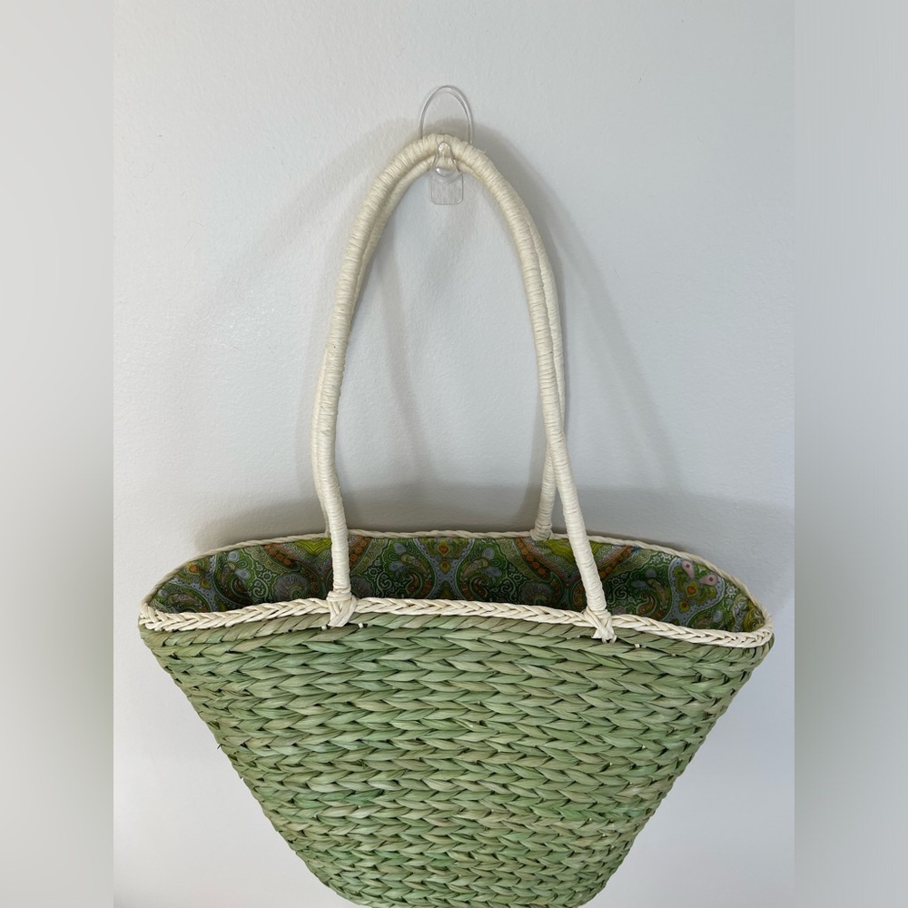 Women’s Beach GreenTote Bag Palm Trees Basketweave Tropical - Picture 2 of 11
